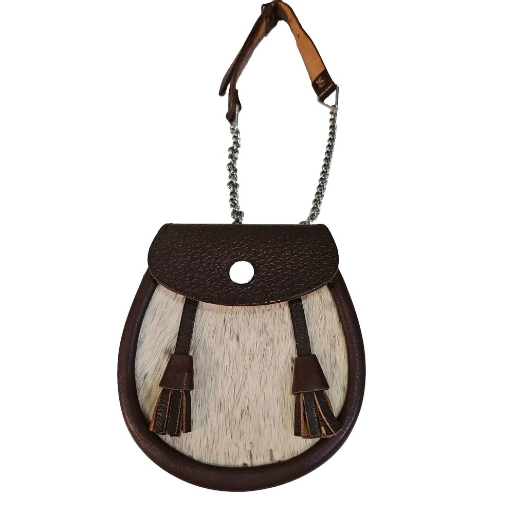 Scottish Kilt Sporran Leather Fur Chain